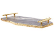 Serving Tray Marble Dark Grey with Gold Metal Handles Modern Home Decor Beliani
