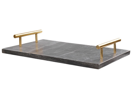 Serving Tray Marble Black with Gold Handles Modern Home Accessory Beliani