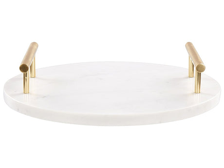 Serving Tray Marble White with Gold Handles Round Modern Home Decor Beliani