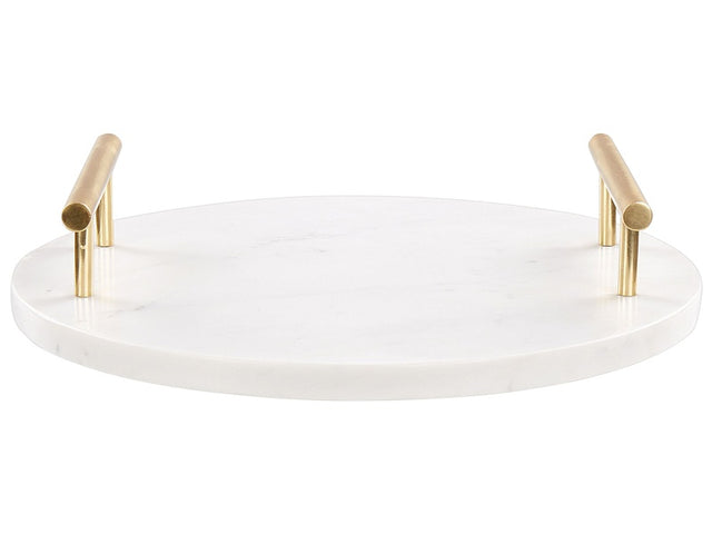 Serving Tray Marble White with Gold Handles Round Modern Home Decor Beliani