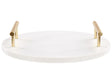 Serving Tray Marble White with Gold Handles Round Modern Home Decor Beliani