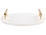 Serving Tray Marble White with Gold Handles Round Modern Home Decor Beliani