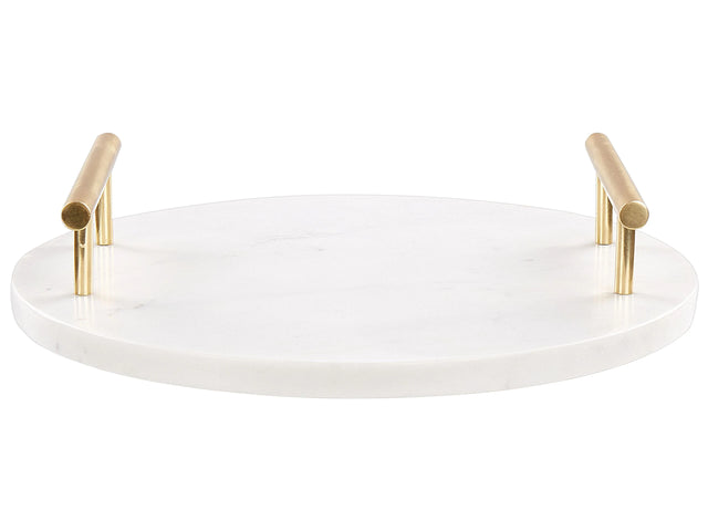 Serving Tray Marble White with Gold Handles Round Modern Home Decor Beliani