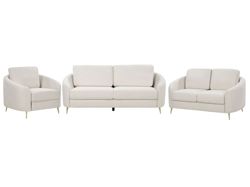 Sofa Set Light Beige Fabric Upholstery 3 + 2 + 1 Seater Glam Beliani