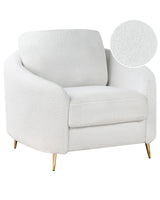 Armchair Boucle White Gold Metal Legs Club Chair Curvy Retro Living Room Beliani