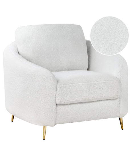 Armchair Boucle White Gold Metal Legs Club Chair Curvy Retro Living Room Beliani