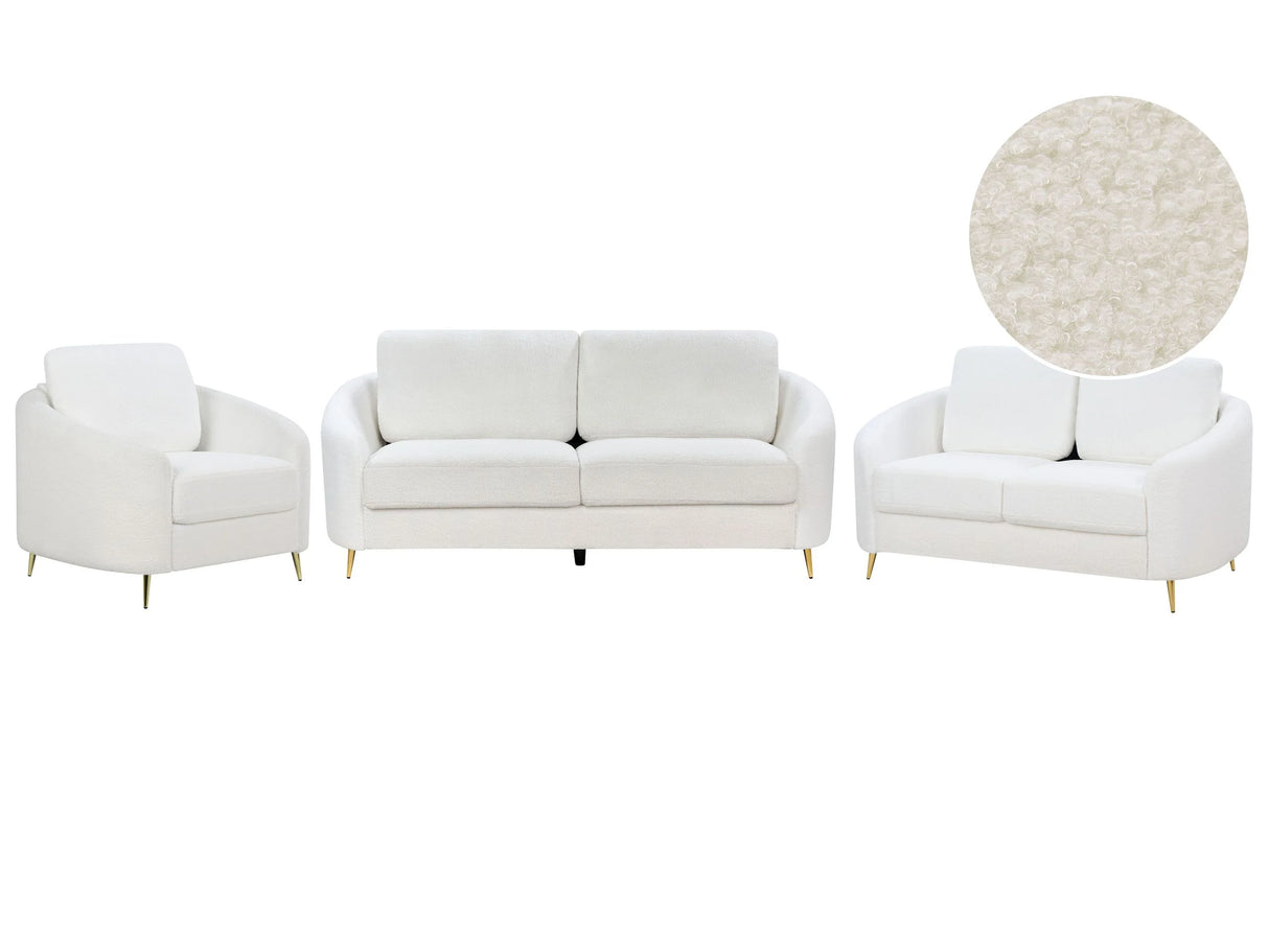 Sofa Set Light Beige Fabric Upholstery 3 + 2 + 1 Seater Glam Beliani