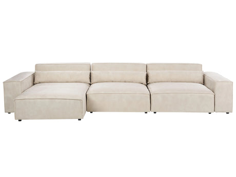 Right Hand 3 Seater Modular Sofa Beige Velvet Sectional Couch Sofa with Black Legs Modern Living Room Beliani