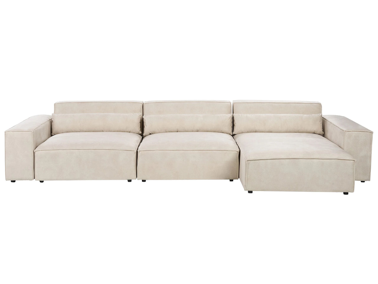 Left Hand 3 Seater Modular Sofa Beige Velvet Sectional Couch Sofa with Black Legs Modern Living Room Beliani