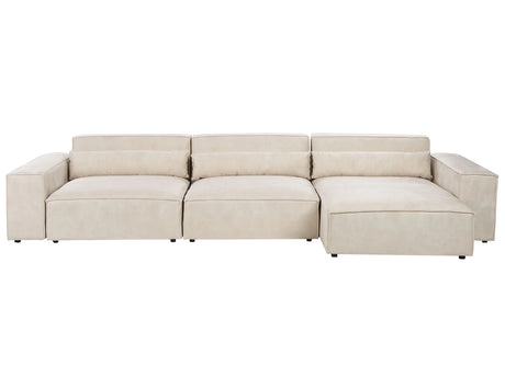 Left Hand 3 Seater Modular Sofa Beige Velvet Sectional Couch Sofa with Black Legs Modern Living Room Beliani