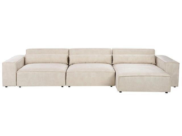 Left Hand 3 Seater Modular Sofa Beige Velvet Sectional Couch Sofa with Black Legs Modern Living Room Beliani