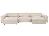 Right Hand 3 Seater Modular Sofa with Ottoman Beige Velvet Sectional Couch Sofa with Black Legs Modern Living Room Beliani