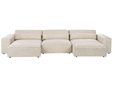Right Hand 3 Seater Modular Sofa with Ottoman Beige Velvet Sectional Couch Sofa with Black Legs Modern Living Room Beliani