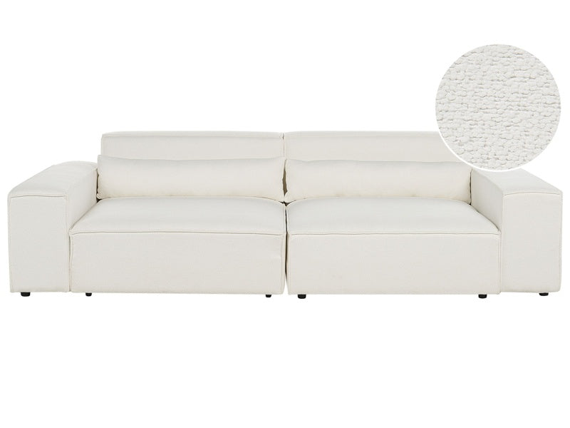 2 Seater Modular Sofa White Boucle Sectional Couch Sofa with Black Legs Modern Living Room Beliani