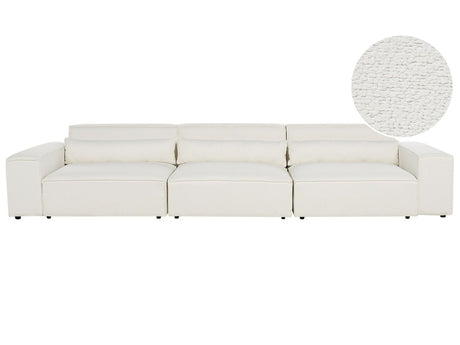 3 Seater Modular Sofa White Boucle Sectional Couch Sofa with Black Legs Modern Living Room Beliani