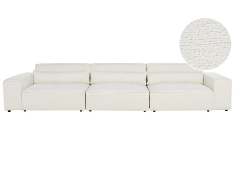3 Seater Modular Sofa White Boucle Sectional Couch Sofa with Black Legs Modern Living Room Beliani