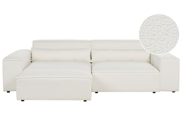 2 Seater Modular Sofa with Ottoman White Boucle Sectional Couch Sofa with Black Legs Modern Living Room Beliani