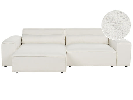 Right Hand 2 Seater Modular Corner Sofa White Boucle  Sectional Couch Sofa with Black Legs Modern Living Room Beliani