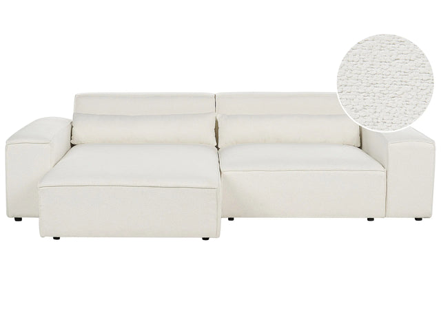 Right Hand 2 Seater Modular Corner Sofa White Boucle  Sectional Couch Sofa with Black Legs Modern Living Room Beliani