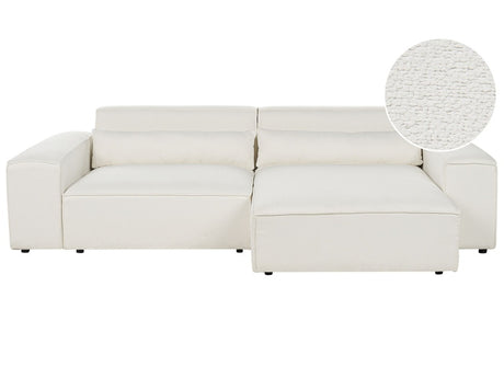 Left Hand 2 Seater Modular Corner Sofa White Boucle  Sectional Couch Sofa with Black Legs Modern Living Room Beliani