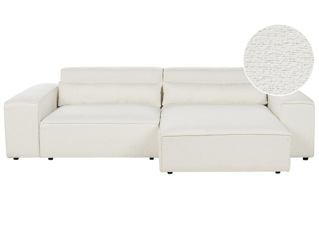 Left Hand 2 Seater Modular Corner Sofa White Boucle  Sectional Couch Sofa with Black Legs Modern Living Room Beliani