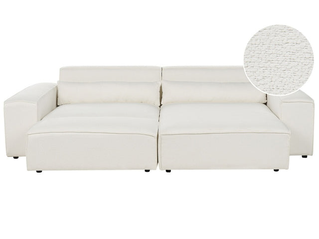 Left Hand 2-Seater Modular Corner Sofa with Ottoman White Boucle Sectional Couch Sofa with Black Legs Modern Living Room Beliani