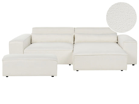 Left Hand 2-Seater Modular Corner Sofa with Ottoman White Boucle Sectional Couch Sofa with Black Legs Modern Living Room Beliani