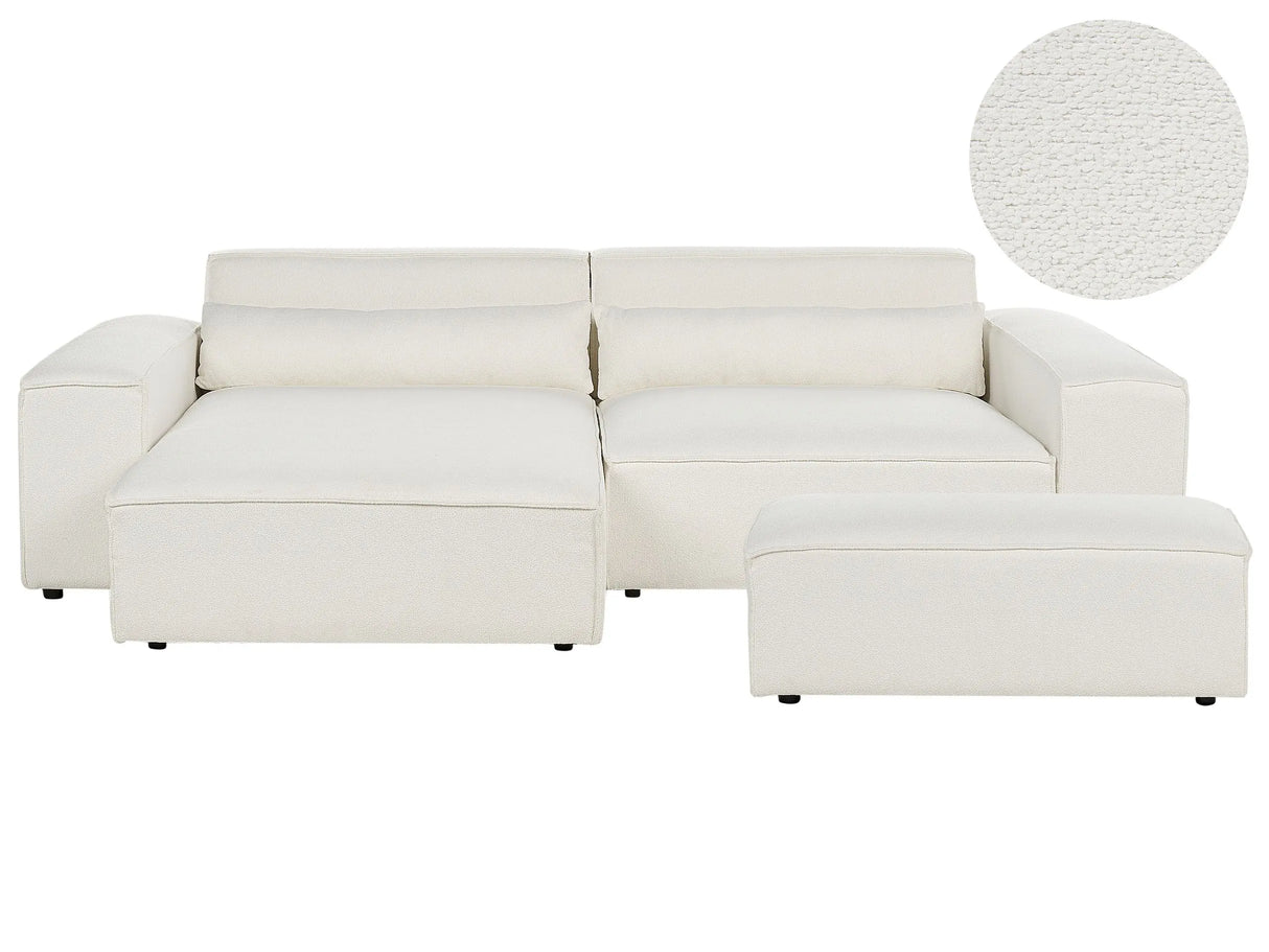 Right Hand 2-Seater Modular Corner Sofa with Ottoman White Boucle Sectional Couch Sofa with Black Legs Modern Living Room Beliani