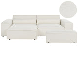 Right Hand 2-Seater Modular Corner Sofa with Ottoman White Boucle Sectional Couch Sofa with Black Legs Modern Living Room Beliani