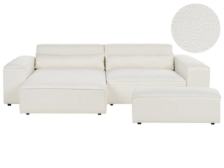 Right Hand 2-Seater Modular Corner Sofa with Ottoman White Boucle Sectional Couch Sofa with Black Legs Modern Living Room Beliani
