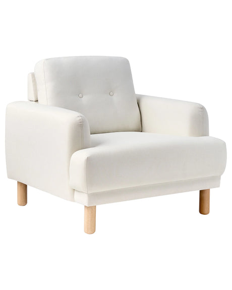 Armchair Off-White Polyester Fabric Wooden Legs Retro Minimalistic Living Room Furniture Beliani
