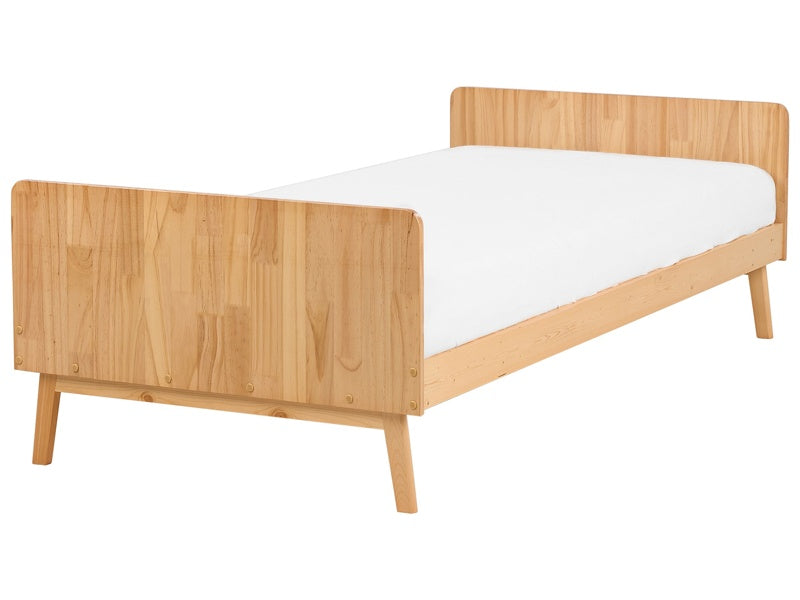 EU Single Bed Frame Light Pine Wood 90 x 200 cm Slatted Base Modern Scandinavian Style Bedroom Beliani