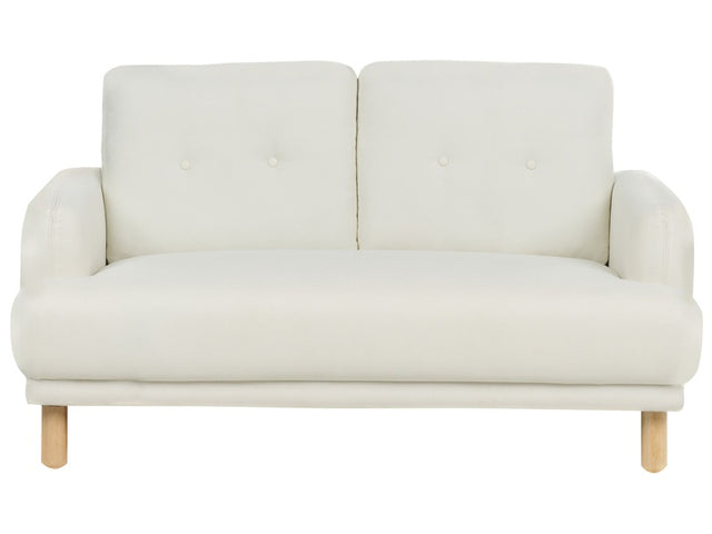 2 Seater Sofa Off-White Polyester Fabric Wooden Legs Loveseat Couch Retro Minimalistic Living Room Furniture Beliani