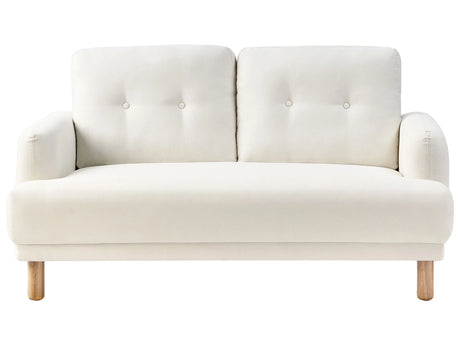 2 Seater Sofa Off-White Polyester Fabric Wooden Legs Loveseat Couch Retro Minimalistic Living Room Furniture Beliani