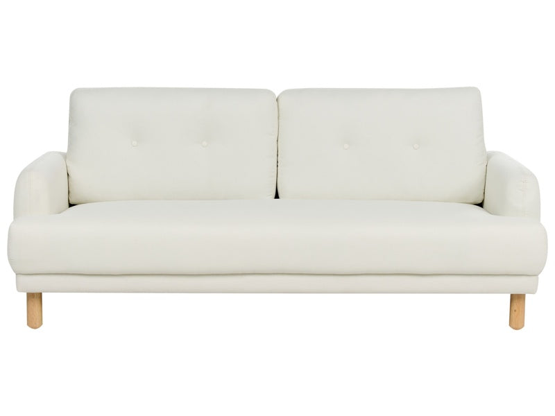 3 Seater Sofa Off-White Polyester Fabric Wooden Legs Loveseat Couch Retro Minimalistic Living Room Furniture Beliani