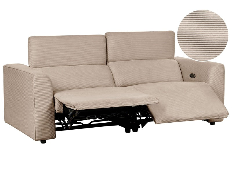 Corduroy Electric Power Recliner Sofa Sand Beige Fabric 2 Seater Adjustable Footrest and Headrest with USB Port Beliani