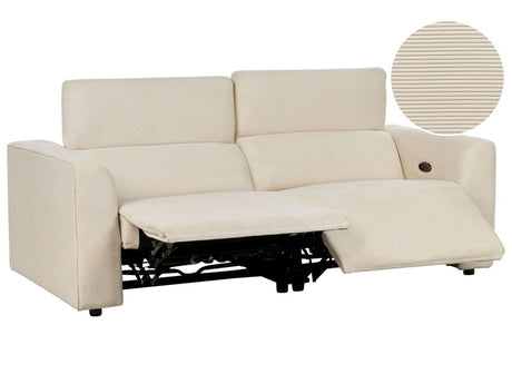 Corduroy Electric Power Recliner Sofa Beige Fabric 2 Seater Adjustable Footrest and Headrest with USB Port Beliani