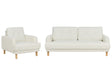 Living Room Set 3 Seater Sofa Armchair Off-White Polyester Fabric Wooden Legs Loveseat Couch Retro Minimalistic Living Room Furniture Beliani