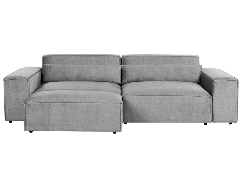 2 Seater Modular Sofa with Ottoman Grey Fabric Sectional Couch Sofa with Black Legs Modern Living Room Beliani