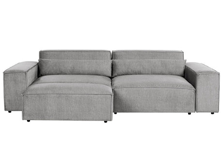 2 Seater Modular Sofa with Ottoman Grey Fabric Sectional Couch Sofa with Black Legs Modern Living Room Beliani