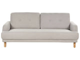 3 Seater Sofa Taupe Polyester Fabric Wooden Legs Loveseat Couch Retro Minimalistic Living Room Furniture Beliani