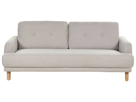 3 Seater Sofa Taupe Polyester Fabric Wooden Legs Loveseat Couch Retro Minimalistic Living Room Furniture Beliani