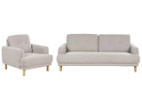Living Room Set 3 Seater Sofa Armchair Taupe Polyester Fabric Wooden Legs Loveseat Couch Retro Minimalistic Living Room Furniture Beliani