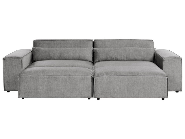 Left Hand 2-Seater Modular Corner Sofa with Ottoman Grey Fabric Sectional Couch Sofa with Black Legs Modern Living Room Beliani