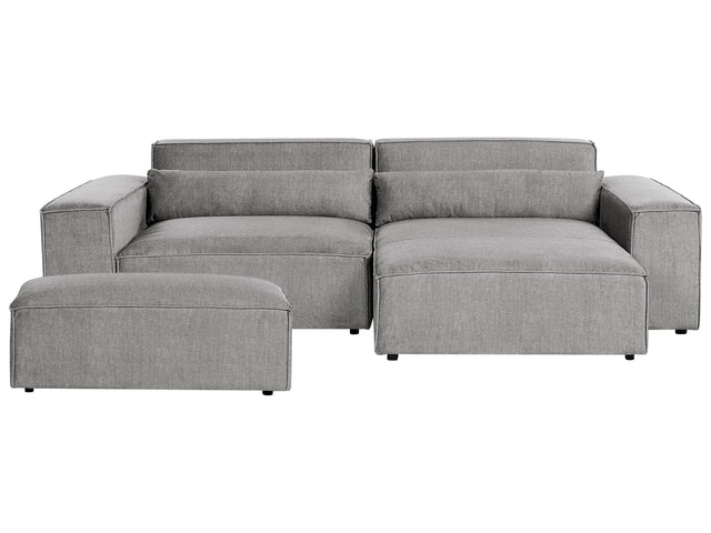 Left Hand 2-Seater Modular Corner Sofa with Ottoman Grey Fabric Sectional Couch Sofa with Black Legs Modern Living Room Beliani