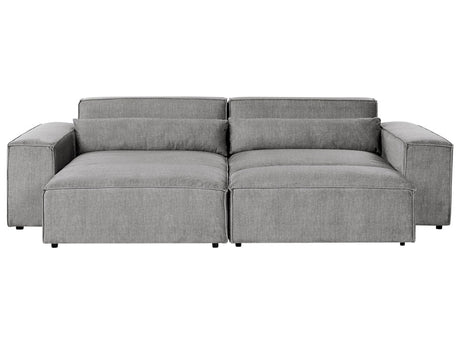 Right Hand 2-Seater Modular Corner Sofa with Ottoman Grey Fabric Sectional Couch Sofa with Black Legs Modern Living Room Beliani