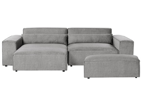 Right Hand 2-Seater Modular Corner Sofa with Ottoman Grey Fabric Sectional Couch Sofa with Black Legs Modern Living Room Beliani