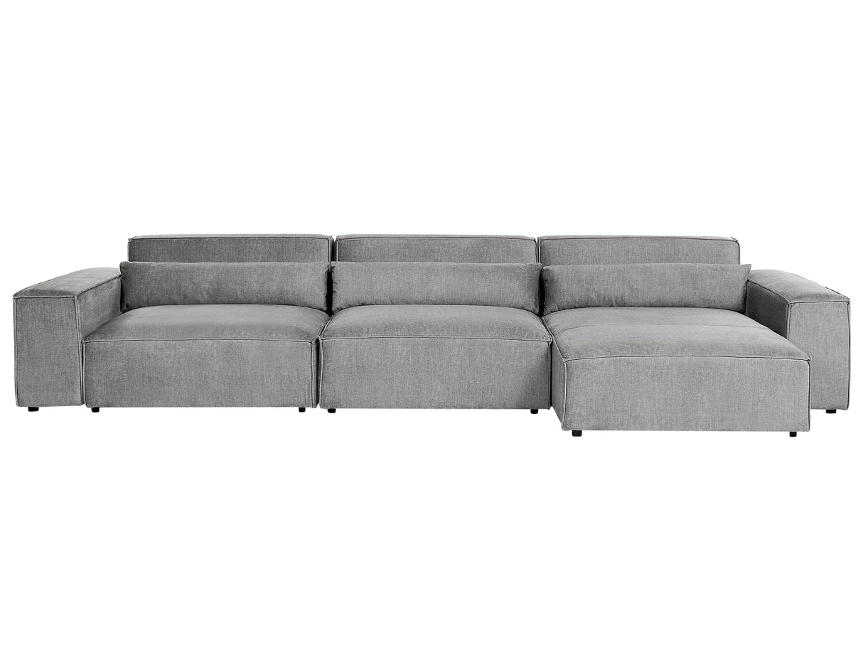 Left Hand 3 Seater Modular Sofa Grey Fabric Sectional Couch Sofa with Black Legs Modern Living Room Beliani