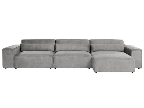 Left Hand 3 Seater Modular Sofa Grey Fabric Sectional Couch Sofa with Black Legs Modern Living Room Beliani
