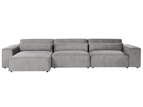 Right Hand 3 Seater Modular Sofa Grey Fabric Sectional Couch Sofa with Black Legs Modern Living Room Beliani